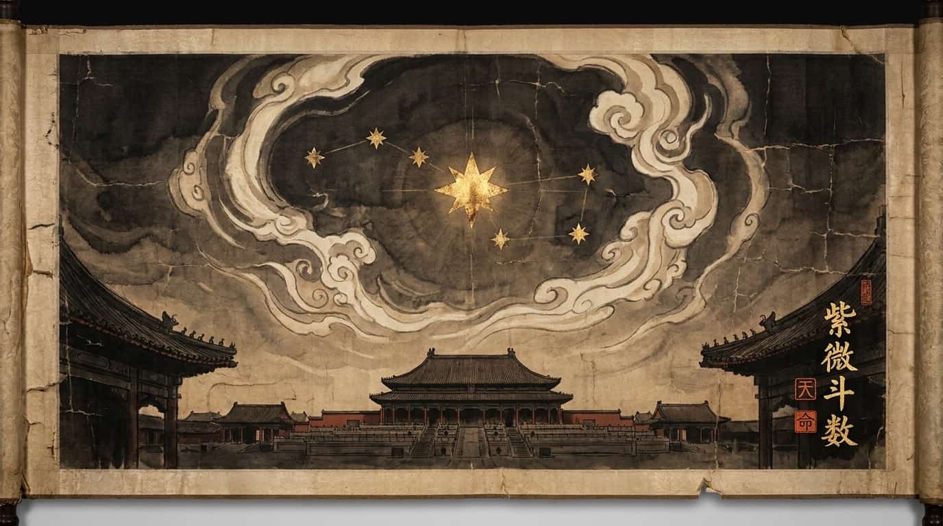 Zi Wei Dou Shu destiny chart amid celestial stars