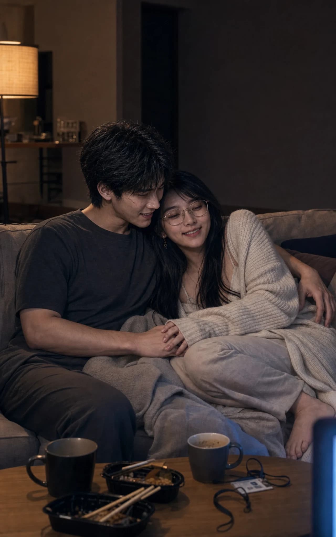 The memory of Tian and Lola close together on the sofa
